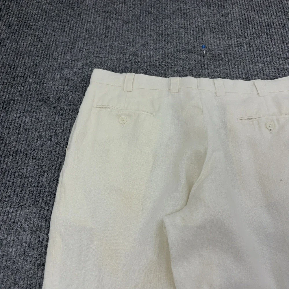 Vintage Calvin Klein Pants Mens 36x30 Cream Linen Flat Front Casual Luxury Style